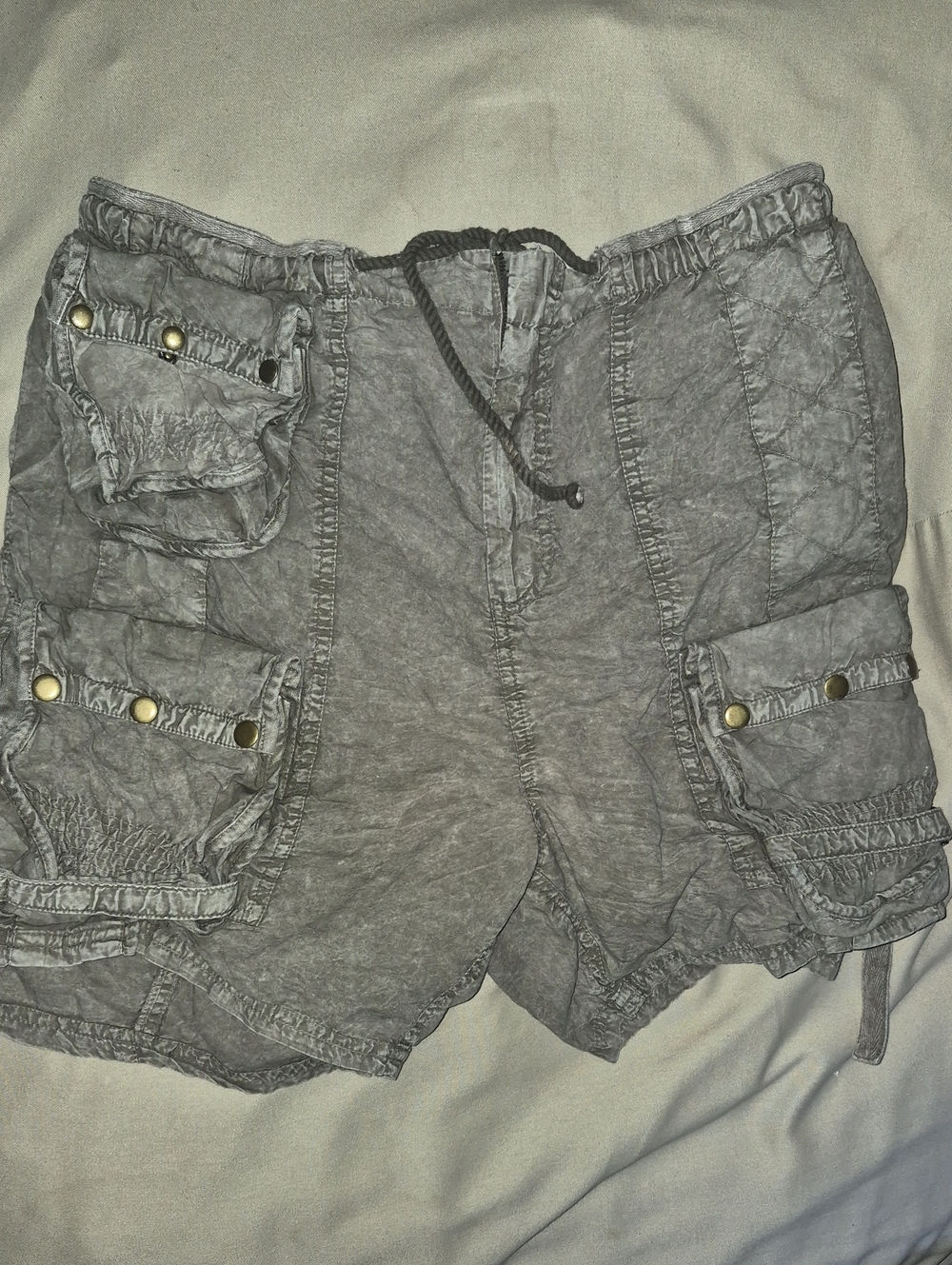 Free People Gray Washed Cargo Shorts with Utility Pockets